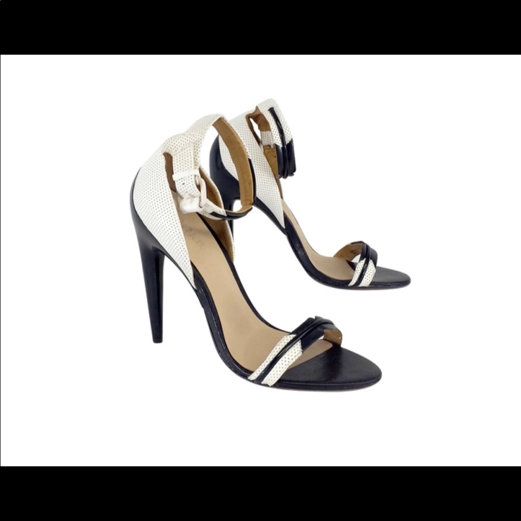 Black And White Ankle Strap Heels Sandals.